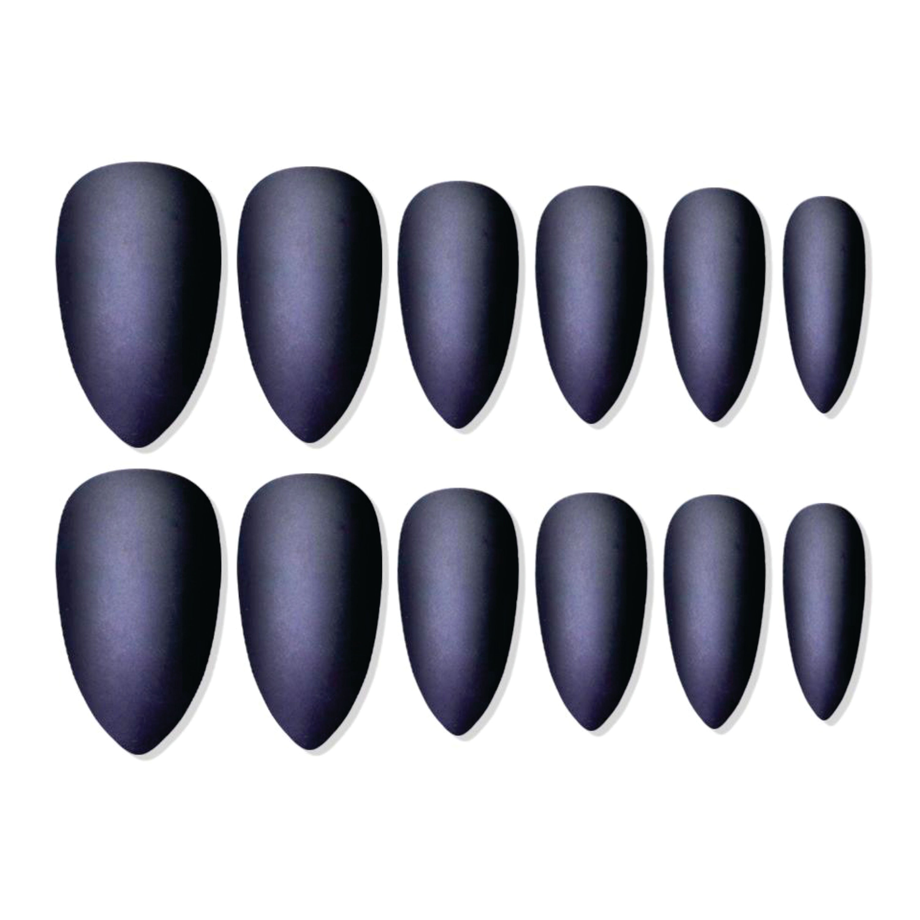 Reusable Sharp Almond Press On Nails - Black
