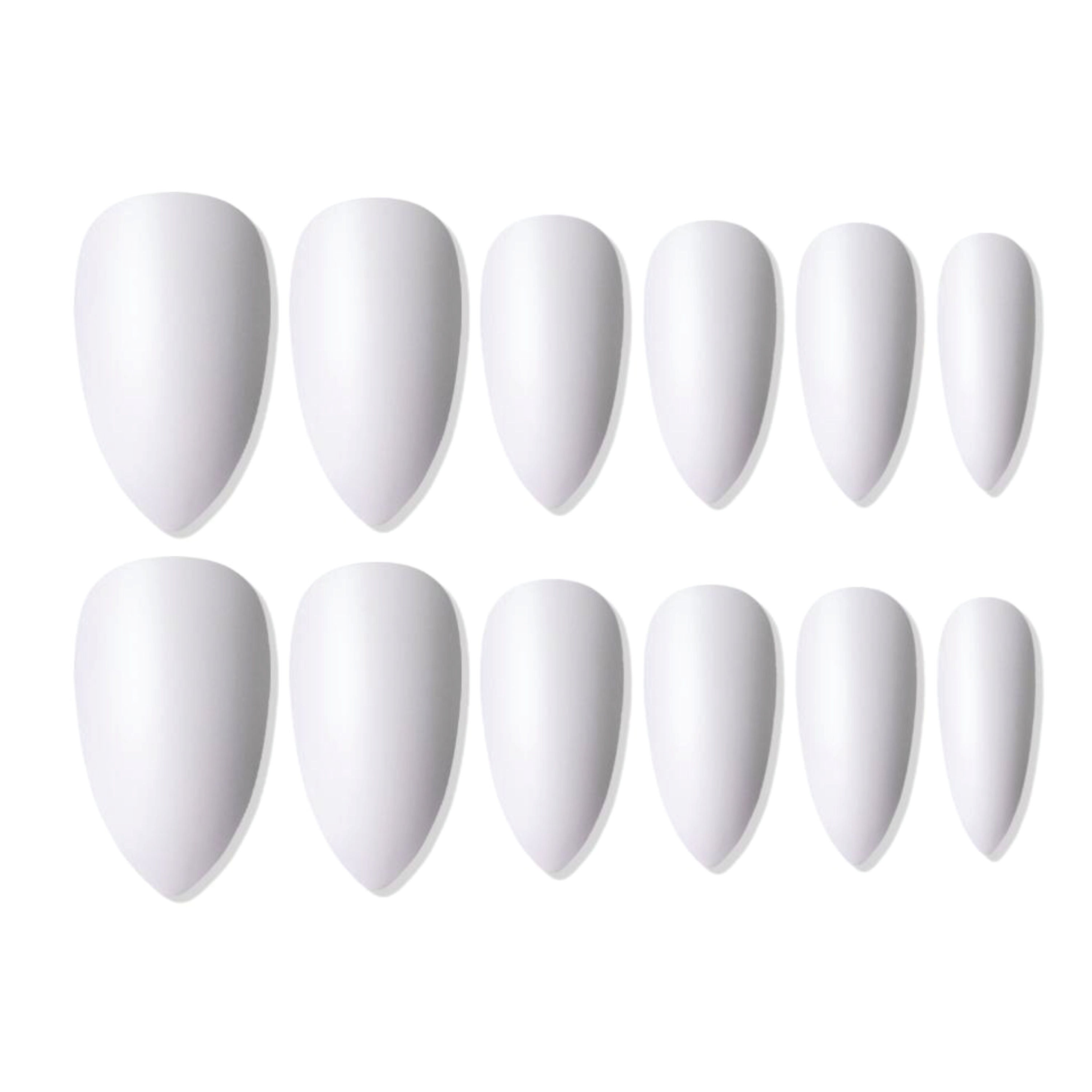 Reusable Sharp Almond Press On Nails - White
