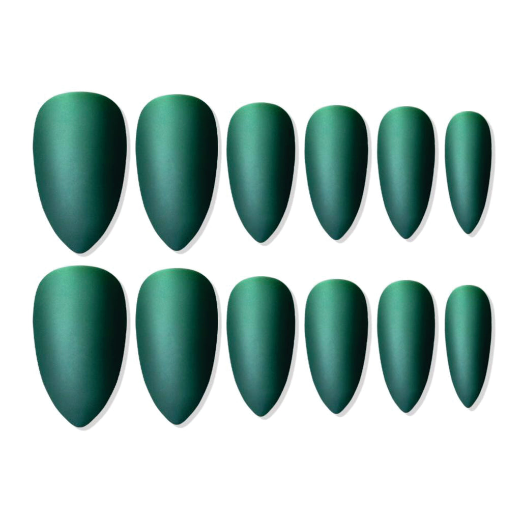 Reusable Sharp Almond Press On Nails - green