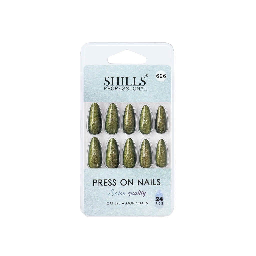 Reusable Long Almond Press On Nails - green