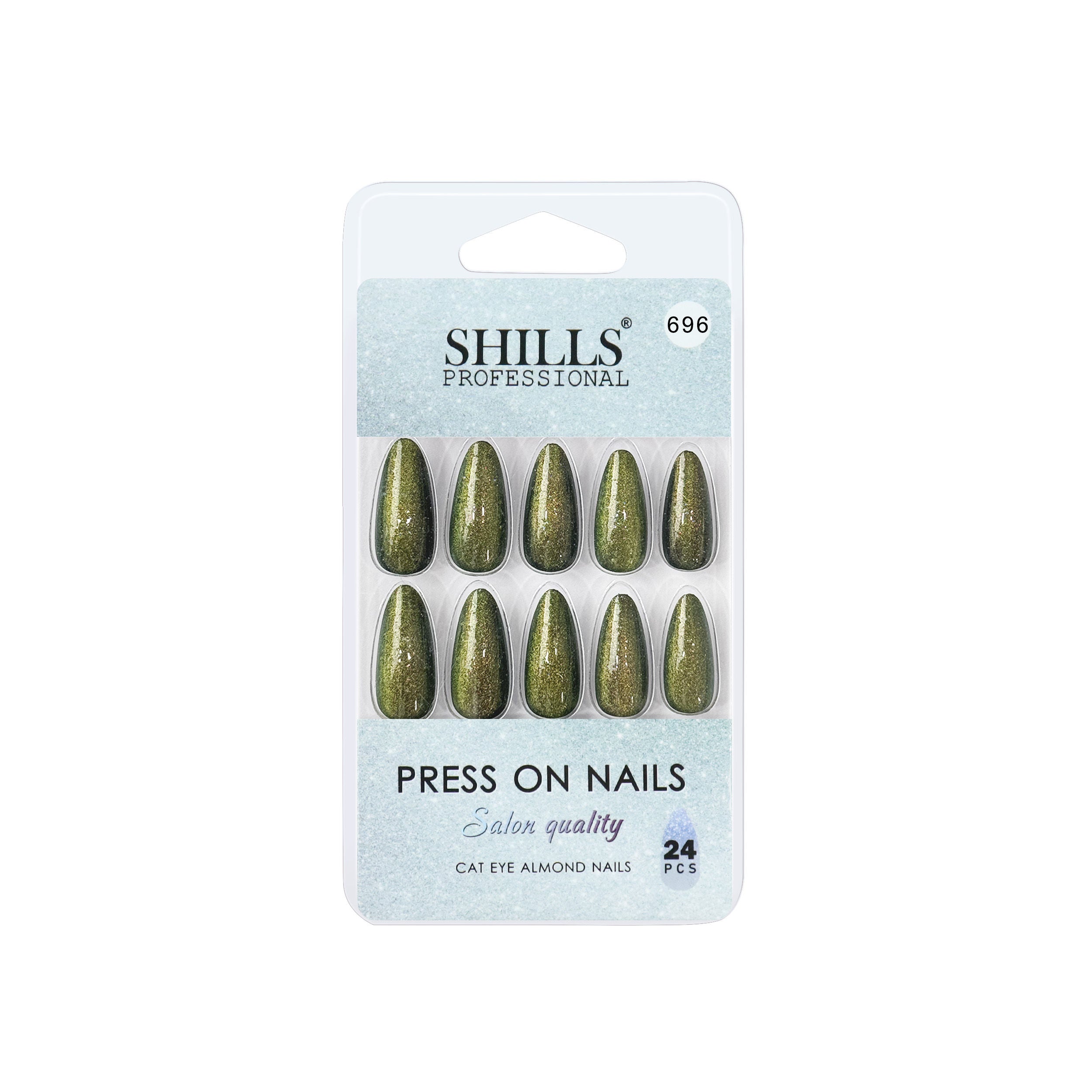 Reusable Long Almond Press On Nails - green