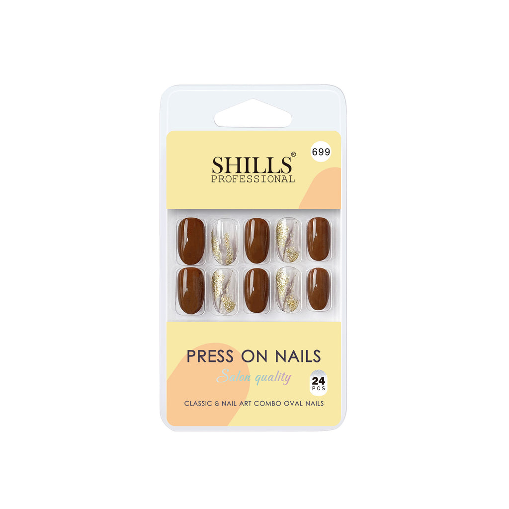 Reusable Oval Press On Nails - Brown