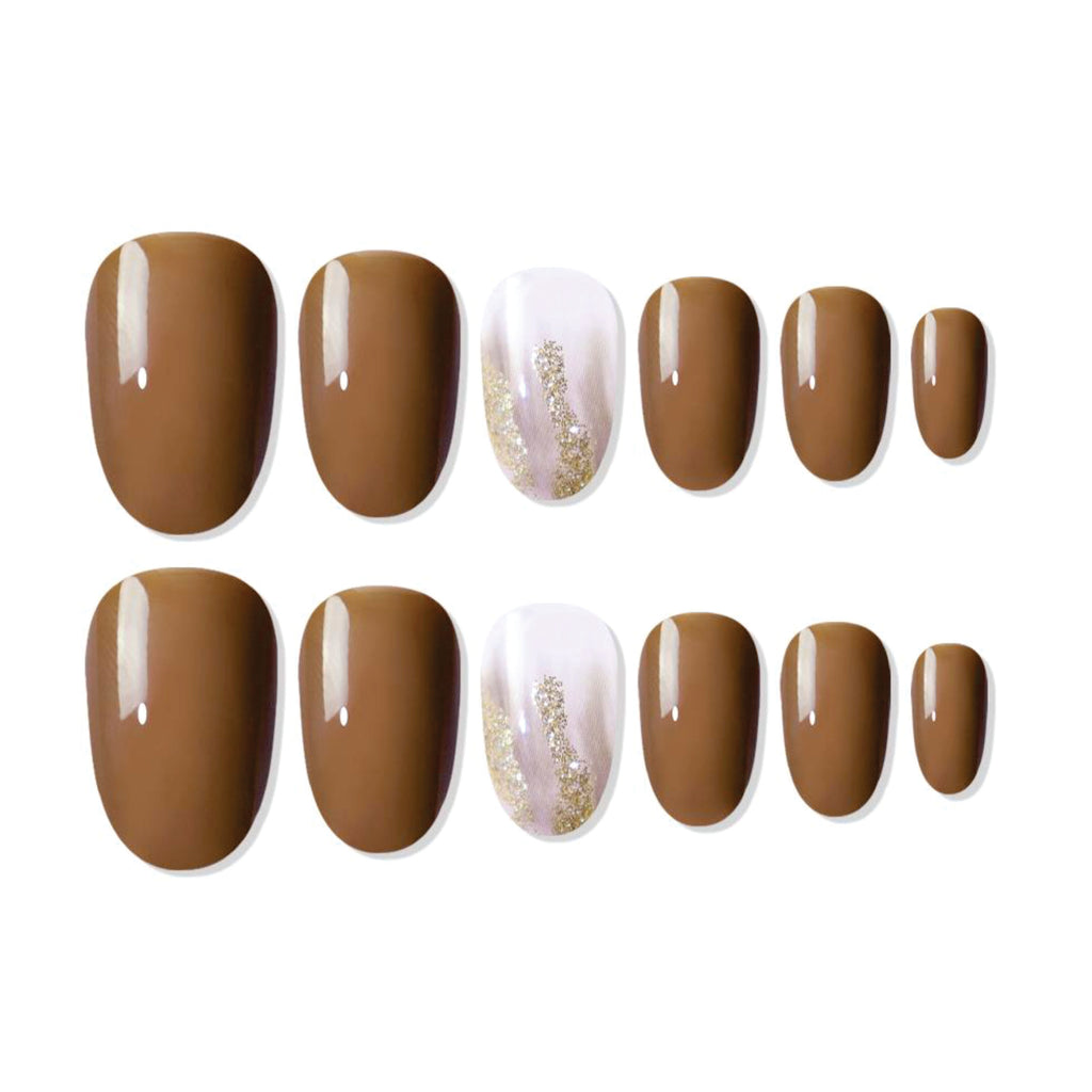 Reusable Oval Press On Nails - Brown