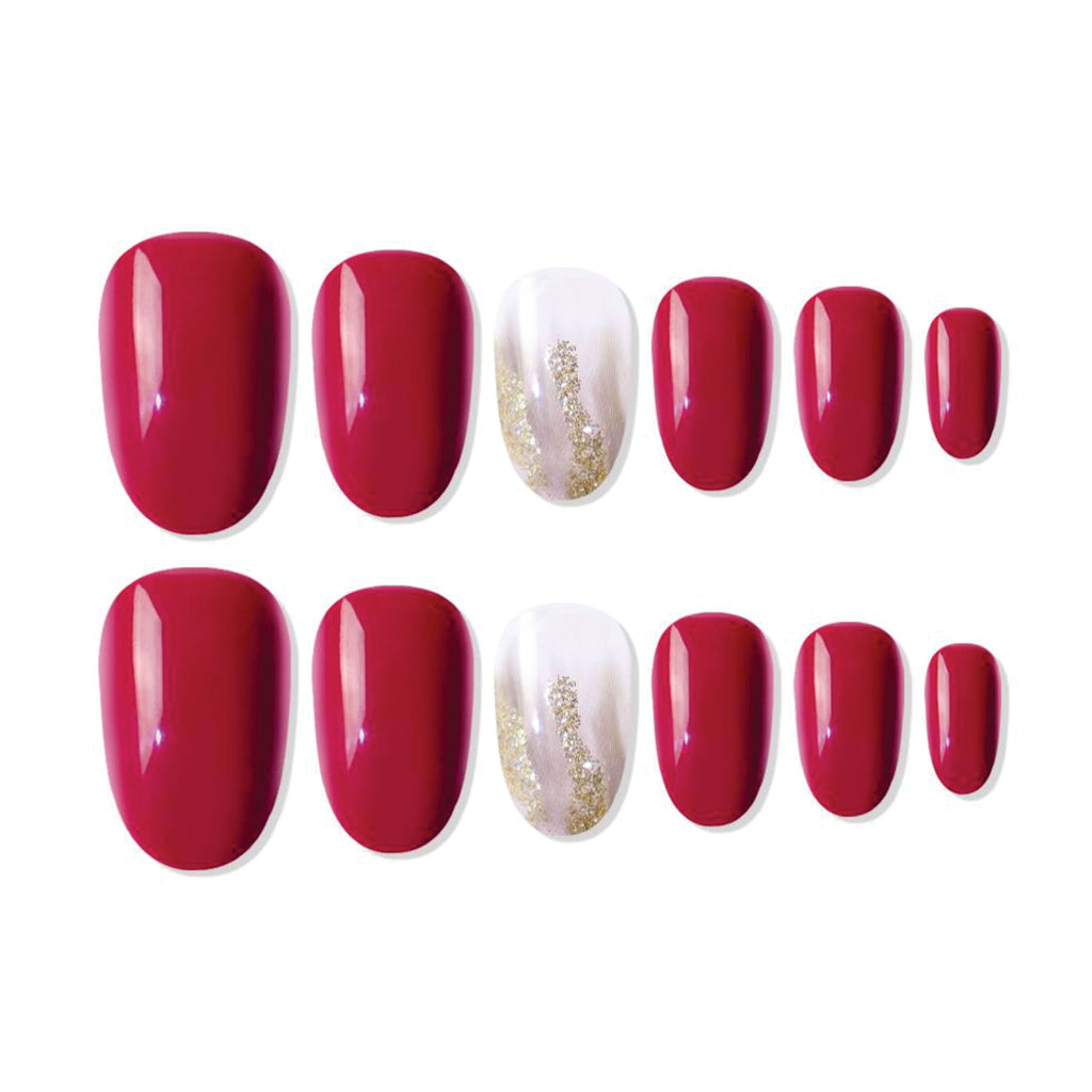 Reusable Oval Press On Nails - Red