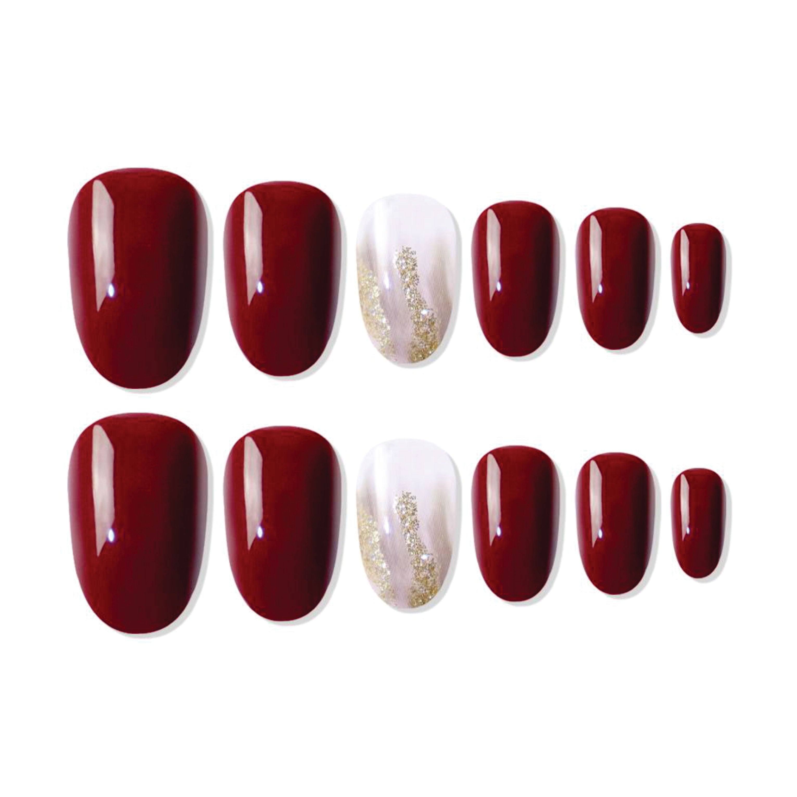 Reusable Oval Press On Nails - Maroon