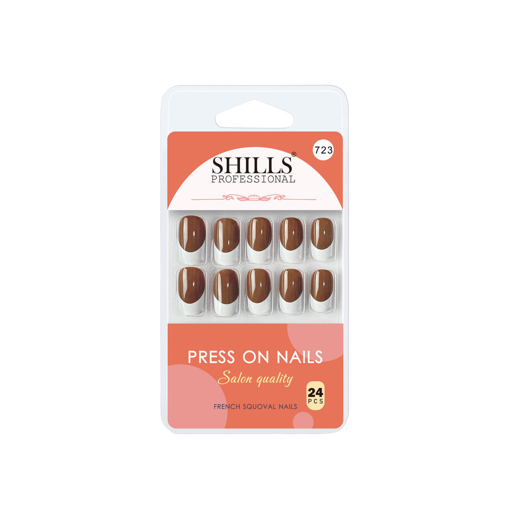 Reusable French Square Press On Nails - Brown