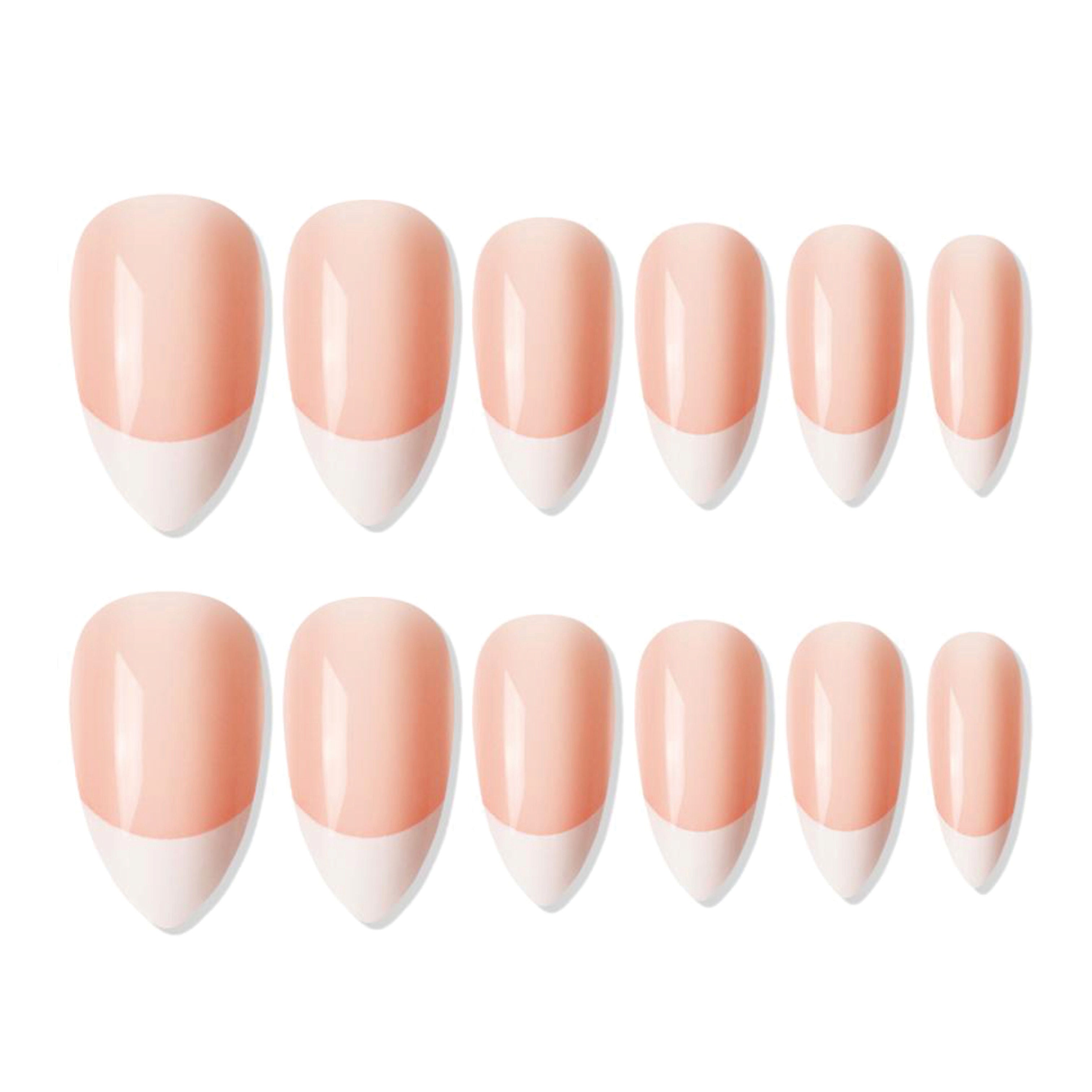 Reusable French Almond Press On Nails - Peach