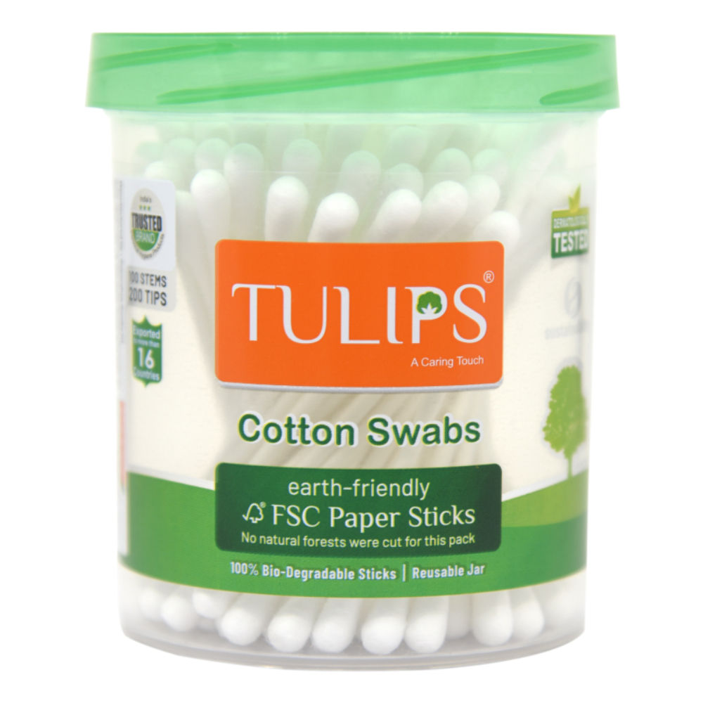 Cotton Ear Buds/Swabs With White Paper Sticks Jar (100 Sticks / 200 Tips)