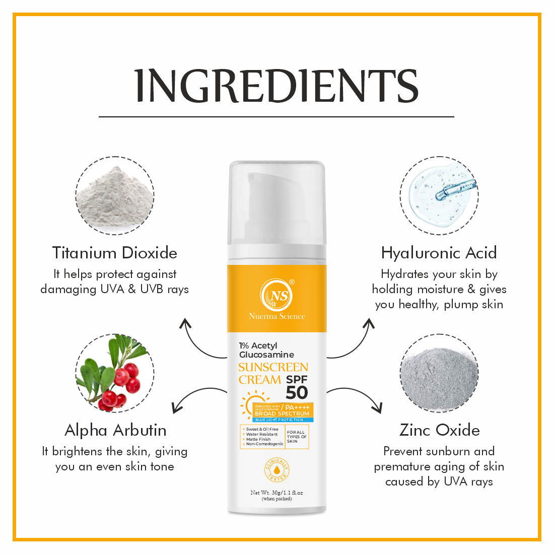 1% Acetyl Glucosamine Sunscreen Cream SPF 50 PA++++