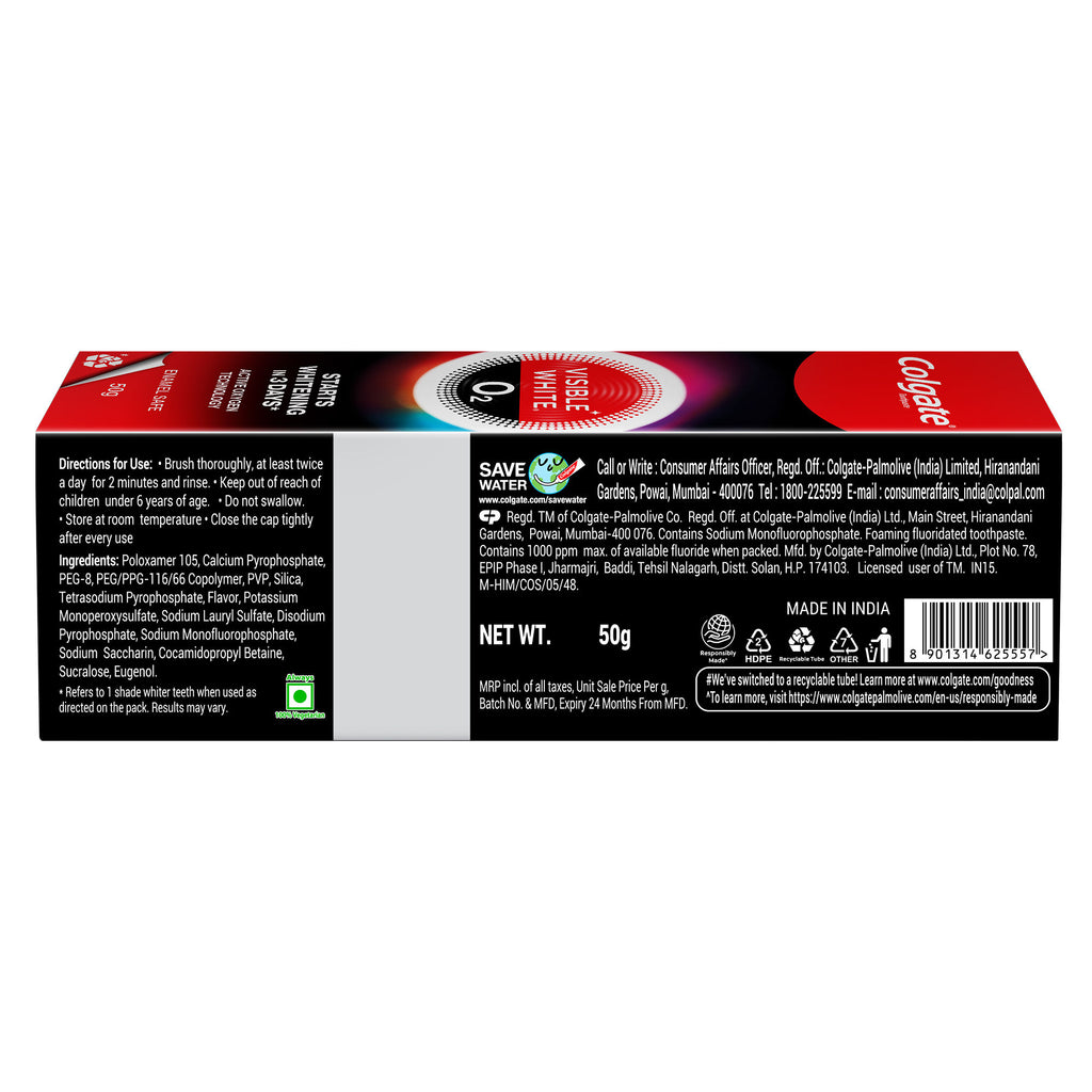 Visible White O2, Teeth Whitening Toothpaste - Peppermint Sparkle