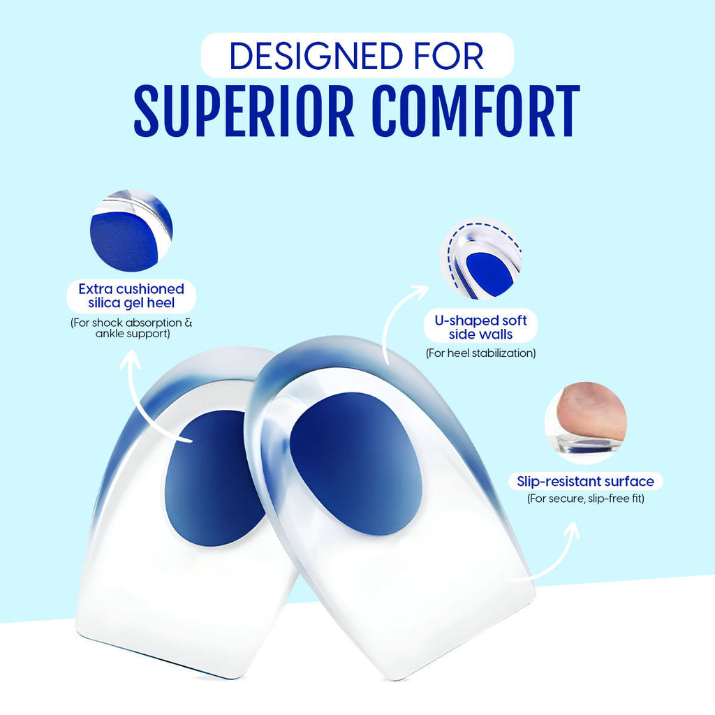 Silicone Gel Heel Pads Cushion Cup Insoles for Pain Relief, Heel Support, Shoe Inserts (1 Pair)