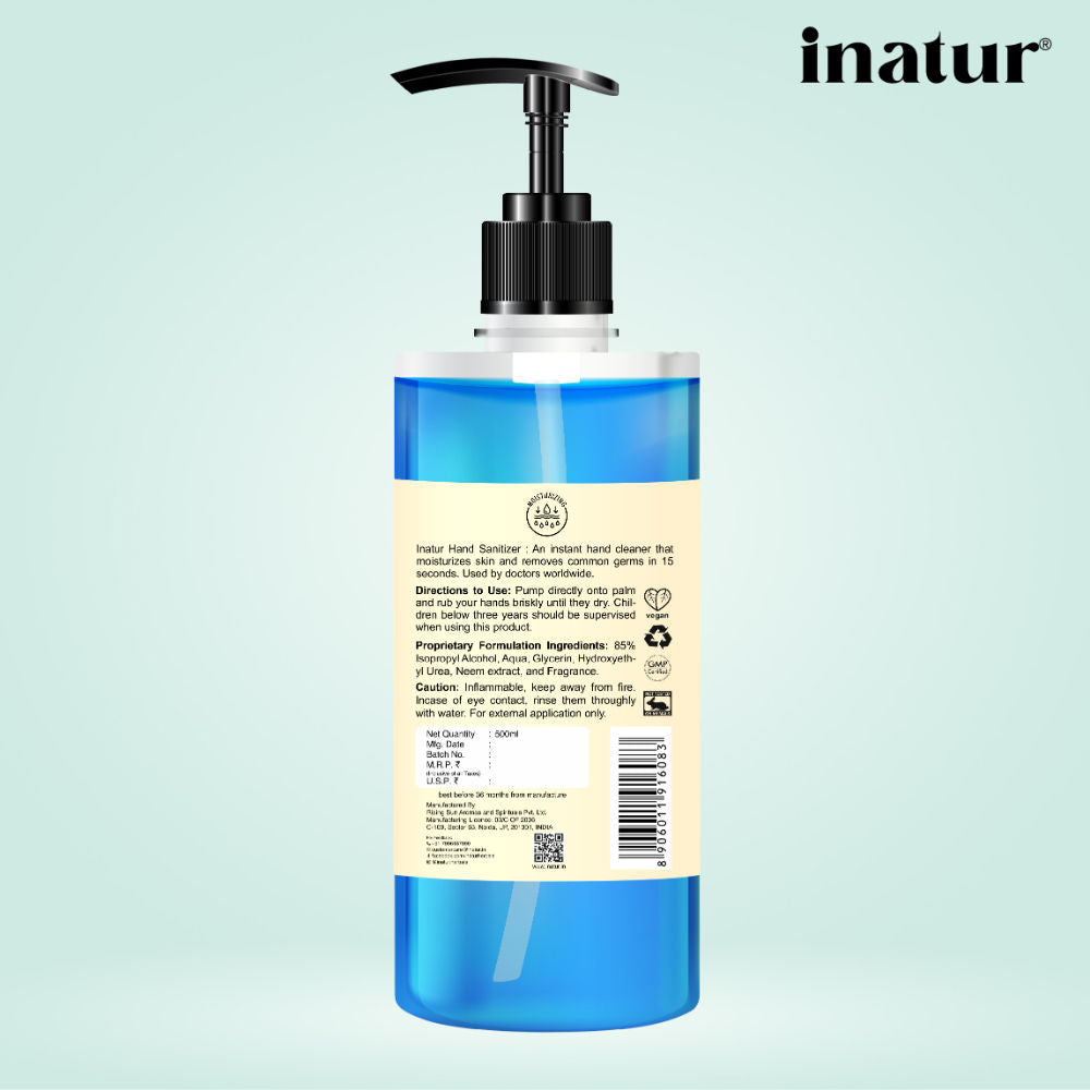 Hand Sanitizer Gel With 85% Alcohol, Neem & Glycerin, Kills 99.9% Germs & Quick-Dry, Kids Safe