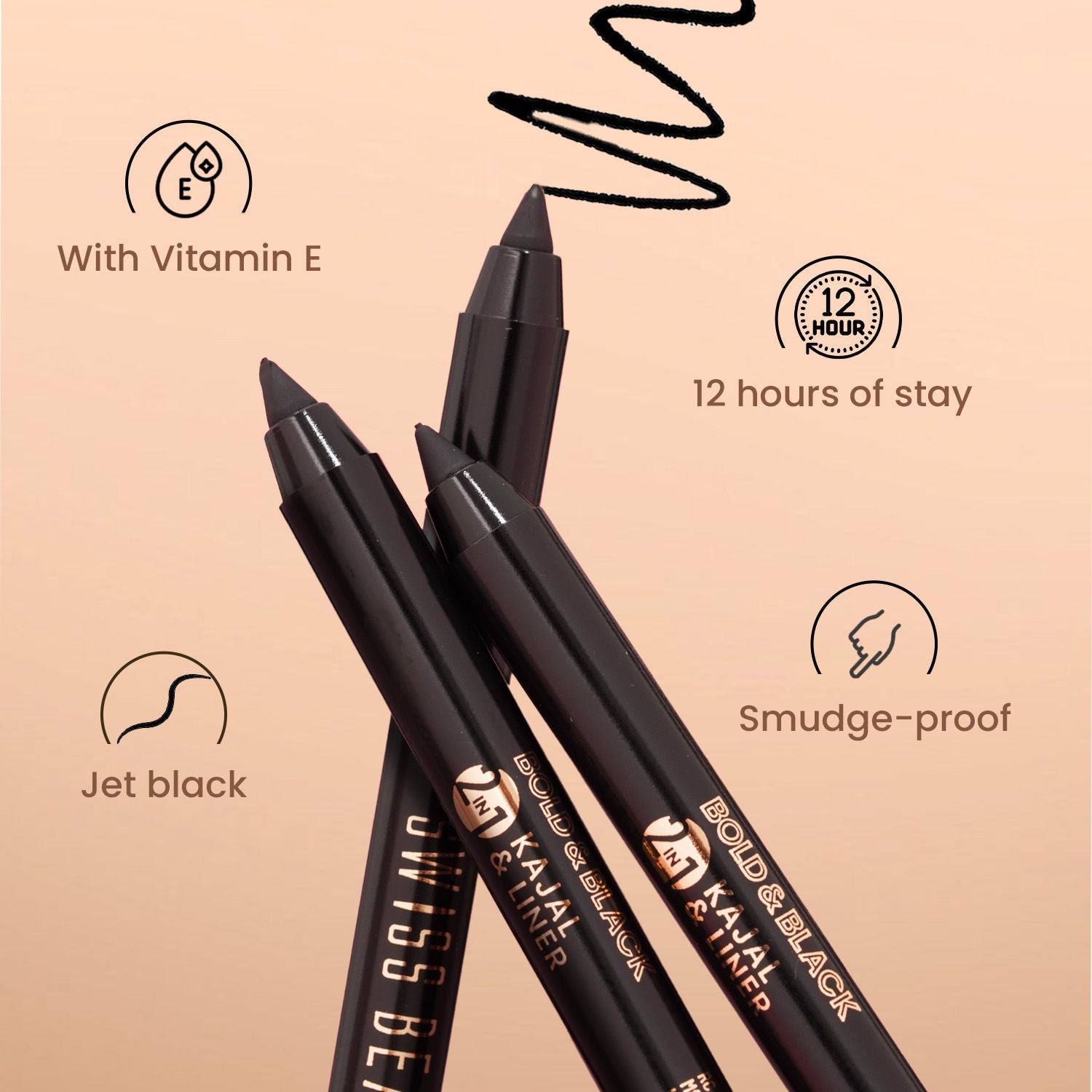 Bold & Black 2-In-1 Kajal & Liner With Vitamin-E 12-Hours of Stay With Sharpner