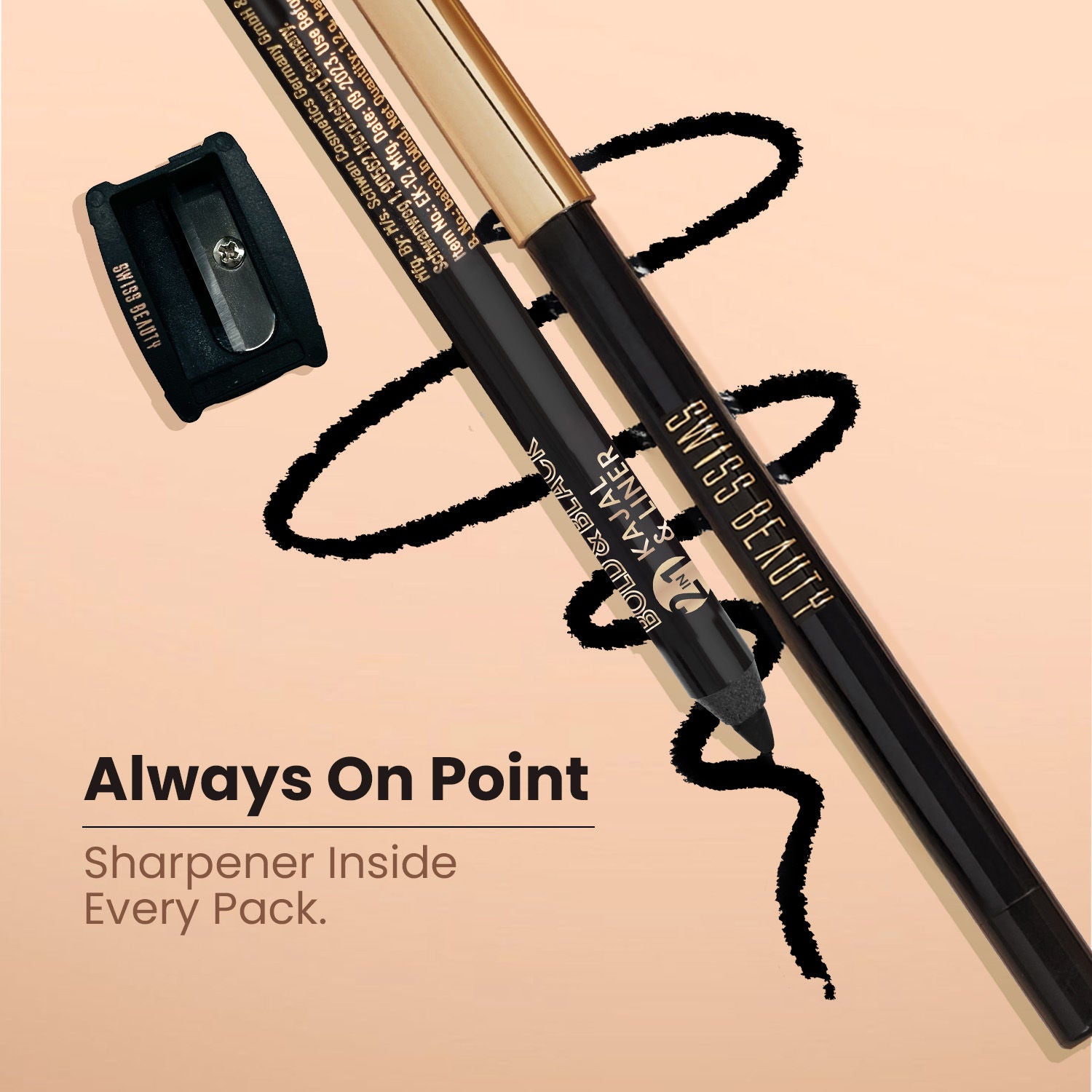 Bold & Black 2-In-1 Kajal & Liner With Vitamin-E 12-Hours of Stay With Sharpner