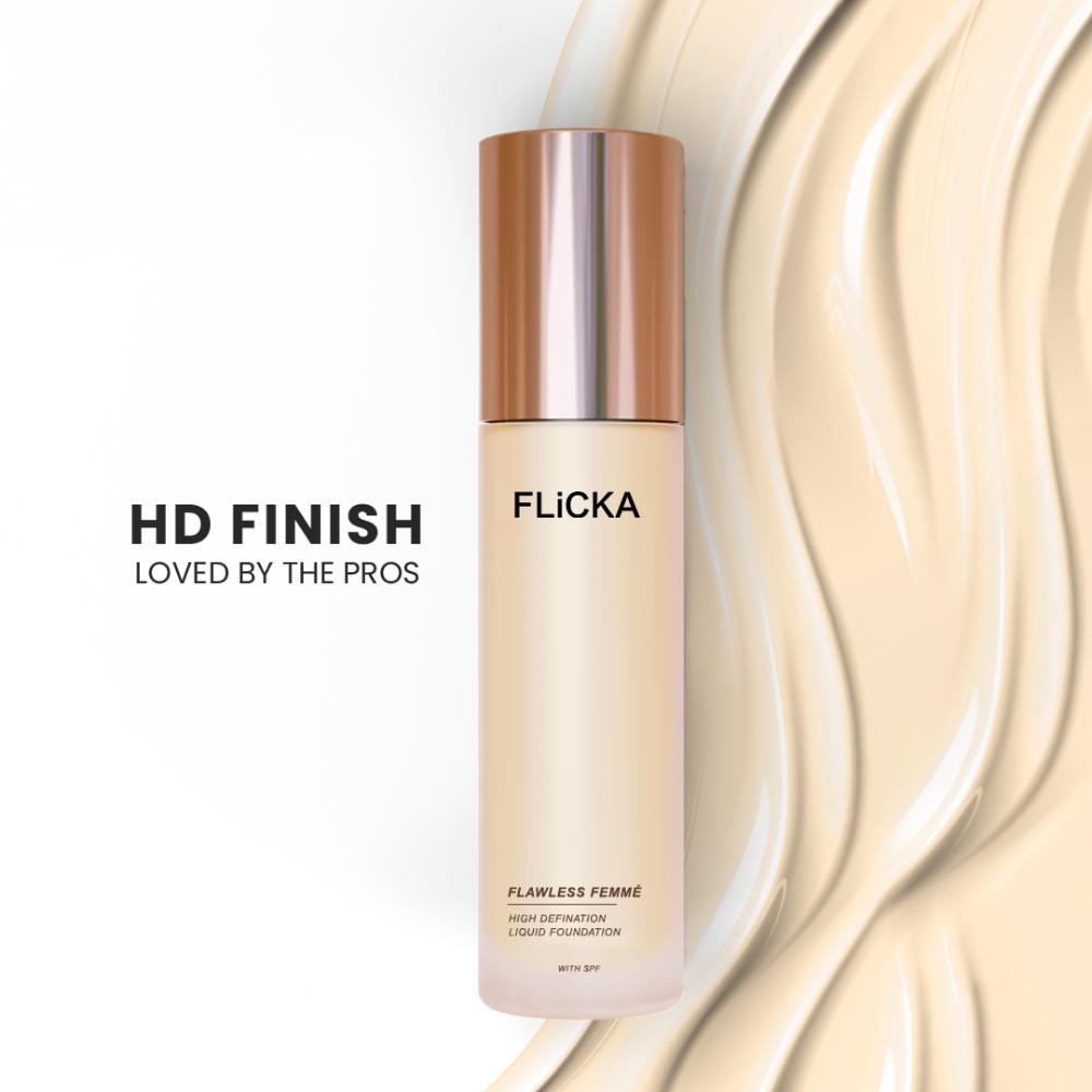 Flawless Femme HD Liquid Foundation Dewy Finish Long Lasting Medium High Coverage