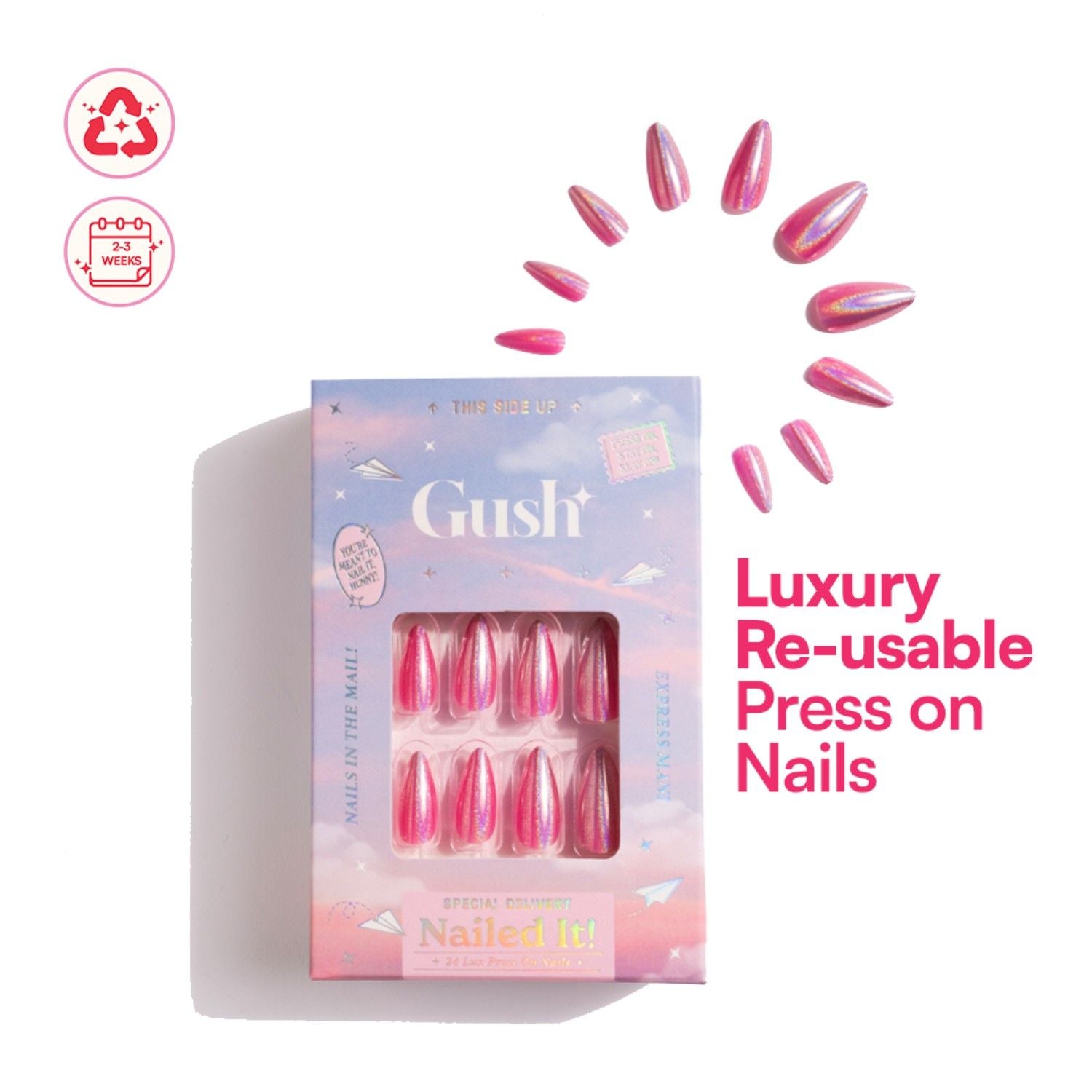 Nailed It Reusable 24 Luxury Press On Nails (Almond Shape) - Barbie Pink Chrome