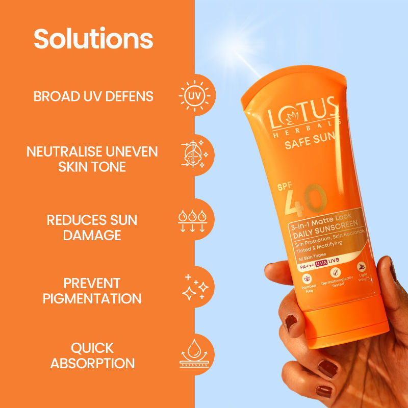 SafeSun 3in1 Matte Look Daily Sunscreen SPF 40 PA+++ ,Tinted & Dermatologically Free