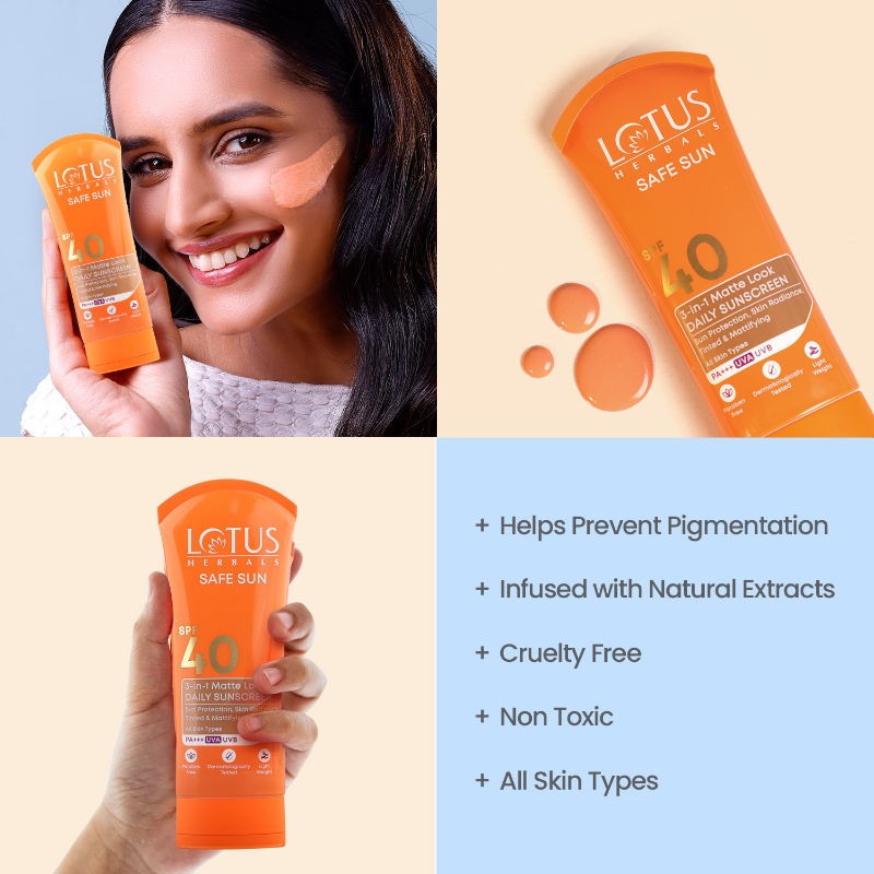 SafeSun 3in1 Matte Look Daily Sunscreen SPF 40 PA+++ ,Tinted & Dermatologically Free