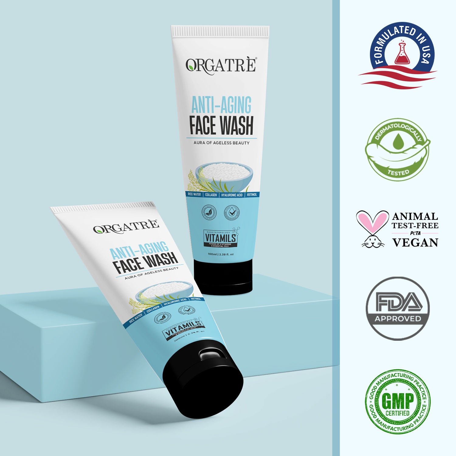 Anti-Aging Face Wash With Rice Water, Collagen, Hyaluronic Acid & Retinol For Youthful Skin