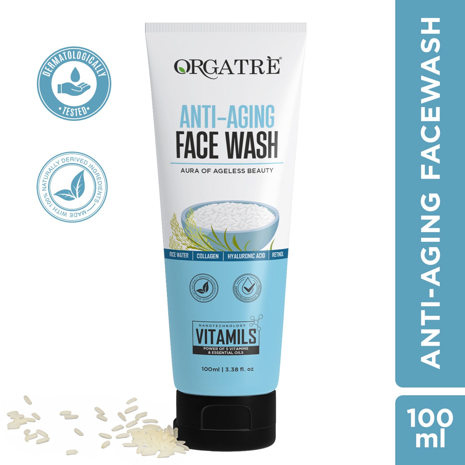 Anti-Aging Face Wash With Rice Water, Collagen, Hyaluronic Acid & Retinol For Youthful Skin