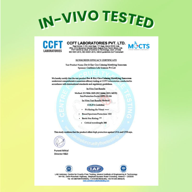 Cica Calming Mattifying Sunscreen In-Vivo Tested SPF 50+ PA++++, With Niacinamide