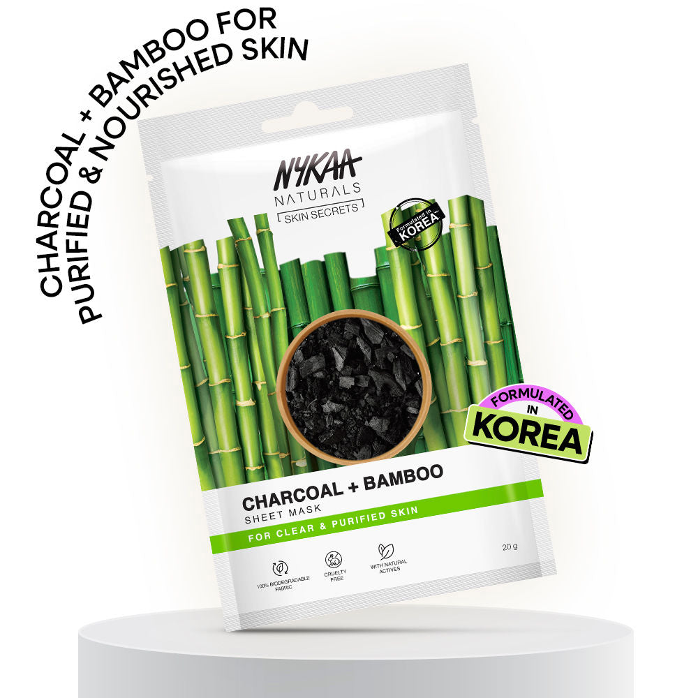 Nykaa Green Tea + Aloe Vera Sheet Mask For Hydrated Skin - Formulated in Korea - For All Skin Types - Charcoal + Bamboo
