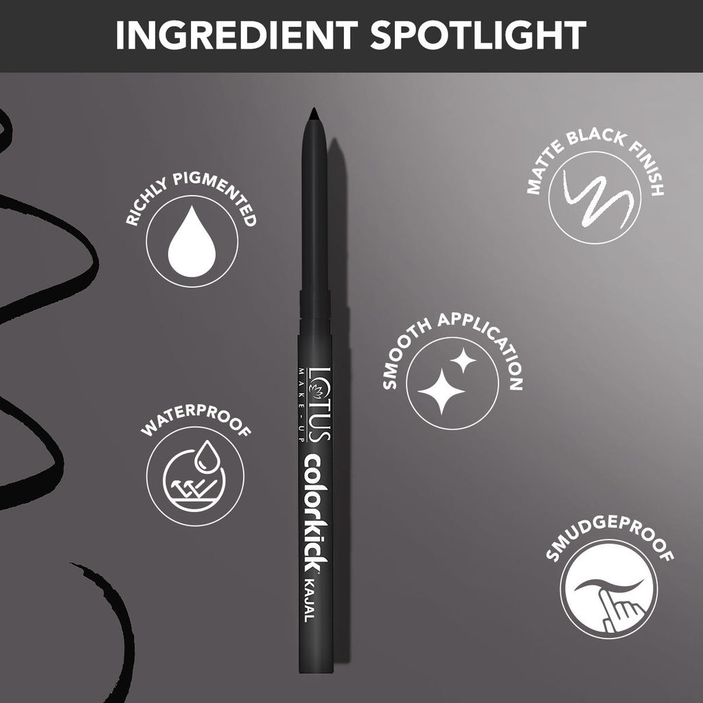Lotus Make-Up Colorkick Kajal, Highly Pigmented, Smudge-proof & Kohl - Intense Black