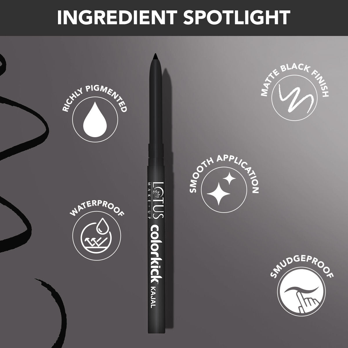 Lotus Make-Up Colorkick Kajal, Highly Pigmented, Smudge-proof & Kohl - Intense Black