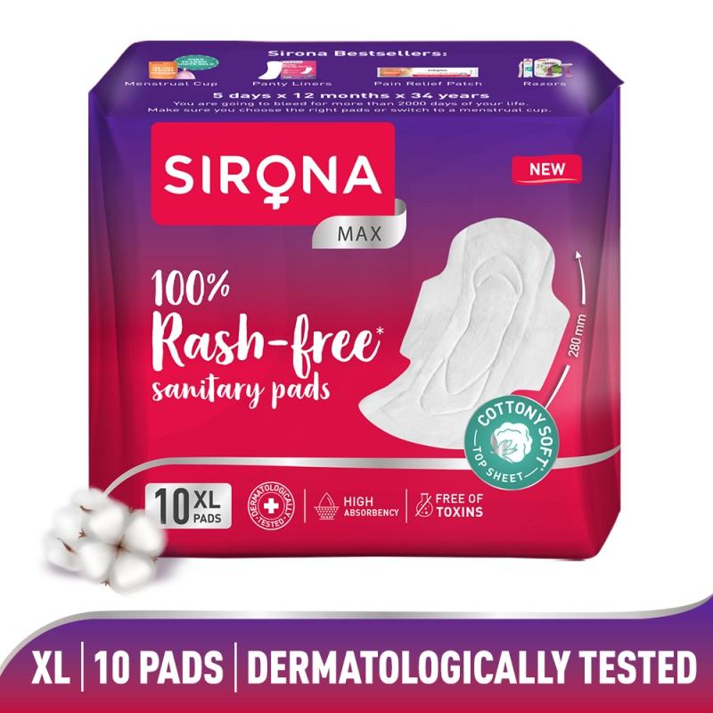 Cottony Soft Rash Free Sanitary Pads For Women, 10 Pcs (Xl), Ultra Soft, Breathable Top Layer