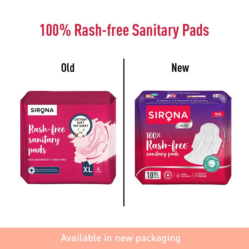 Cottony Soft Rash Free Sanitary Pads For Women, 10 Pcs (Xl), Ultra Soft, Breathable Top Layer