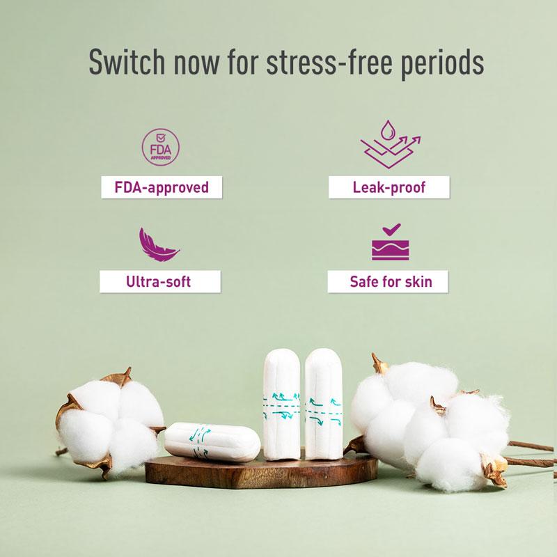 Fda Approved Tampons for Super Heavy Flow, High Absorption & Biodegradable, 360° Leakproof