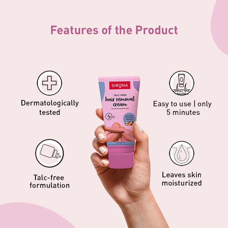 Talc Free Hair Removal Cream For Dry & Sensitive Skin With Aloevera, Vitamin E & Shea Butter