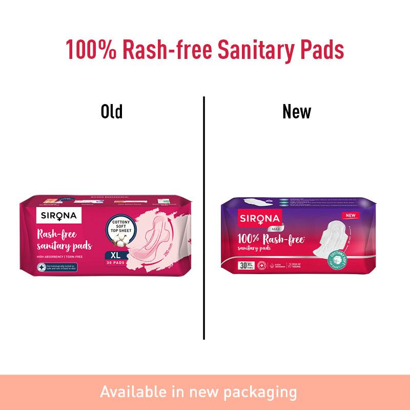 Cottony Soft Rash Free Sanitary Pads For Women, 30 Pcs (Xl) Ultra Thin & Breathable Top Layer