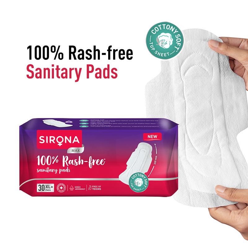 Cottony Soft Rash Free Sanitary Pads For Women 30 Pcs (Xl+) Ultra Thin & Breathable Top Layer
