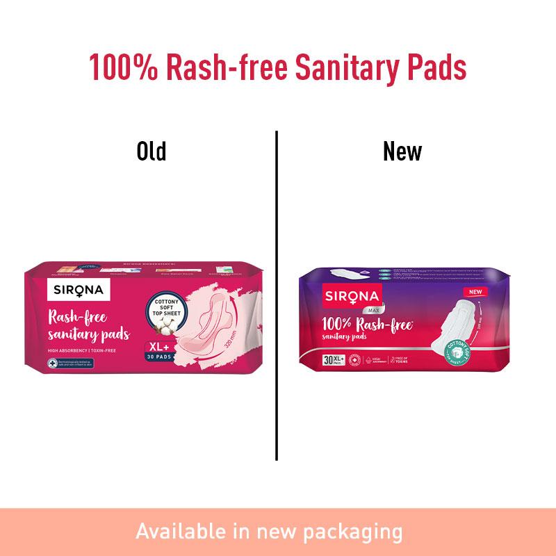 Cottony Soft Rash Free Sanitary Pads For Women 30 Pcs (Xl+) Ultra Thin & Breathable Top Layer