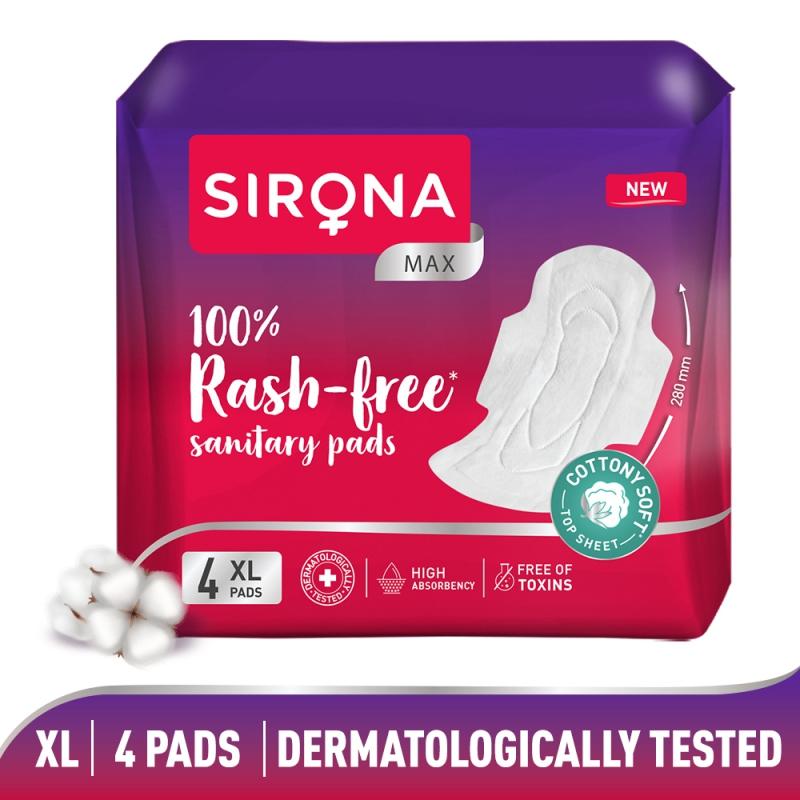 Cottony Soft Rash Free Sanitary Pads For Women, 4 Pcs (XL), Ultra Thin & Breathable Top Layer