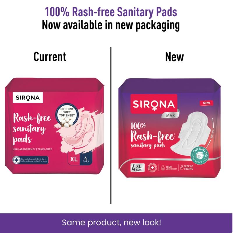 Cottony Soft Rash Free Sanitary Pads For Women, 4 Pcs (XL), Ultra Thin & Breathable Top Layer