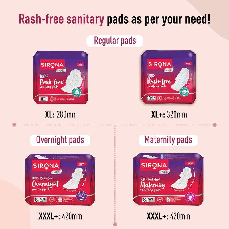 Cottony Soft Rash Free Sanitary Pads For Women, 4 Pcs (XL), Ultra Thin & Breathable Top Layer