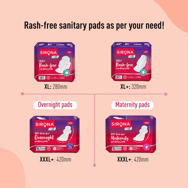 Cottony Soft Rash Free Sanitary Pads For Women, 4 Pcs (XL+) Ultra Thin & Breathable Top Layer