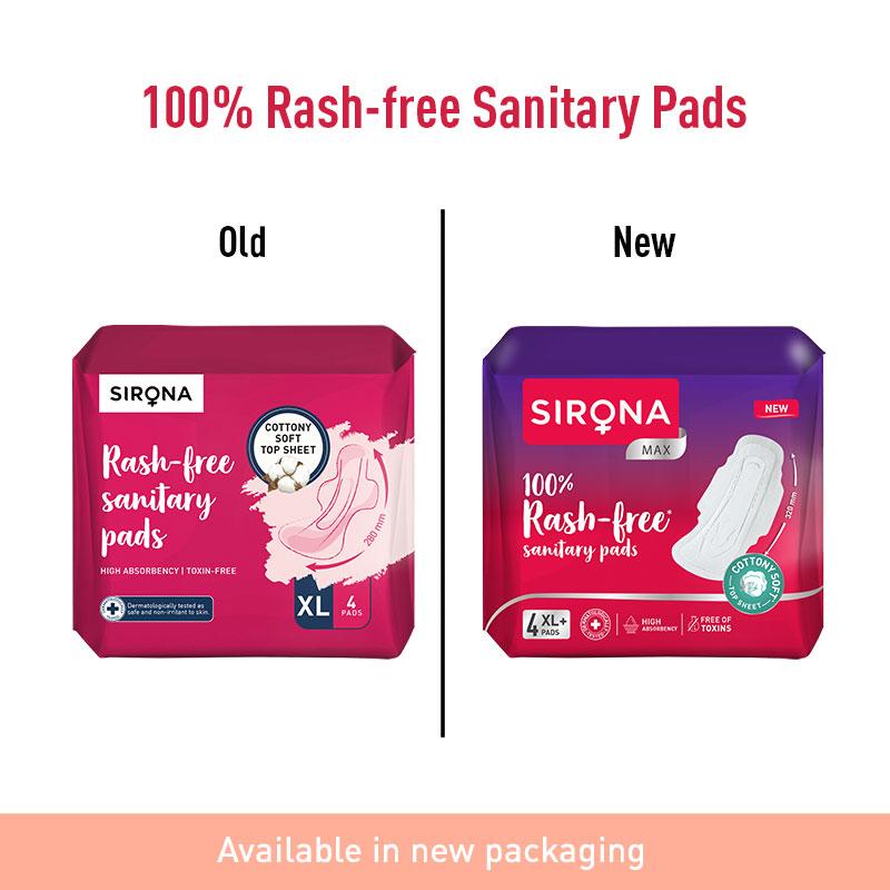 Cottony Soft Rash Free Sanitary Pads For Women, 4 Pcs (XL+) Ultra Thin & Breathable Top Layer