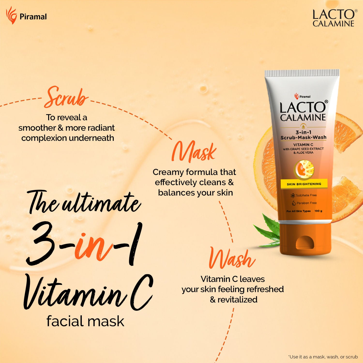 3 - In - 1 Vitamin C Face Scrub - Mask - Wash