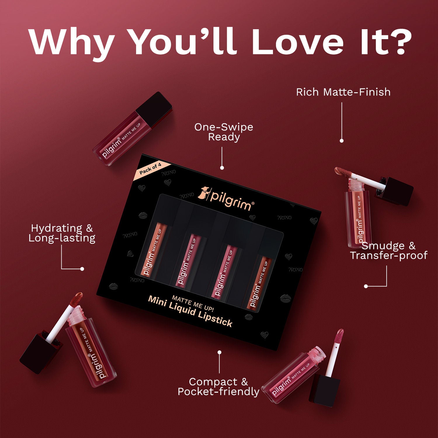 Matte Mini Liquid Lipstick 4 In 1 Pack Smudgeproof, Hydrating & Lightweight