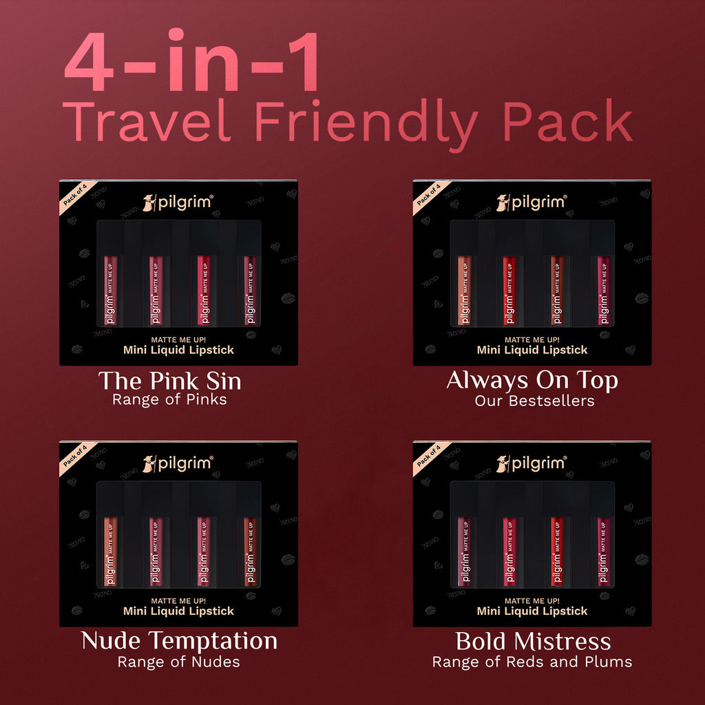 Matte Mini Liquid Lipstick 4 In 1 Pack Smudgeproof, Hydrating & Lightweight