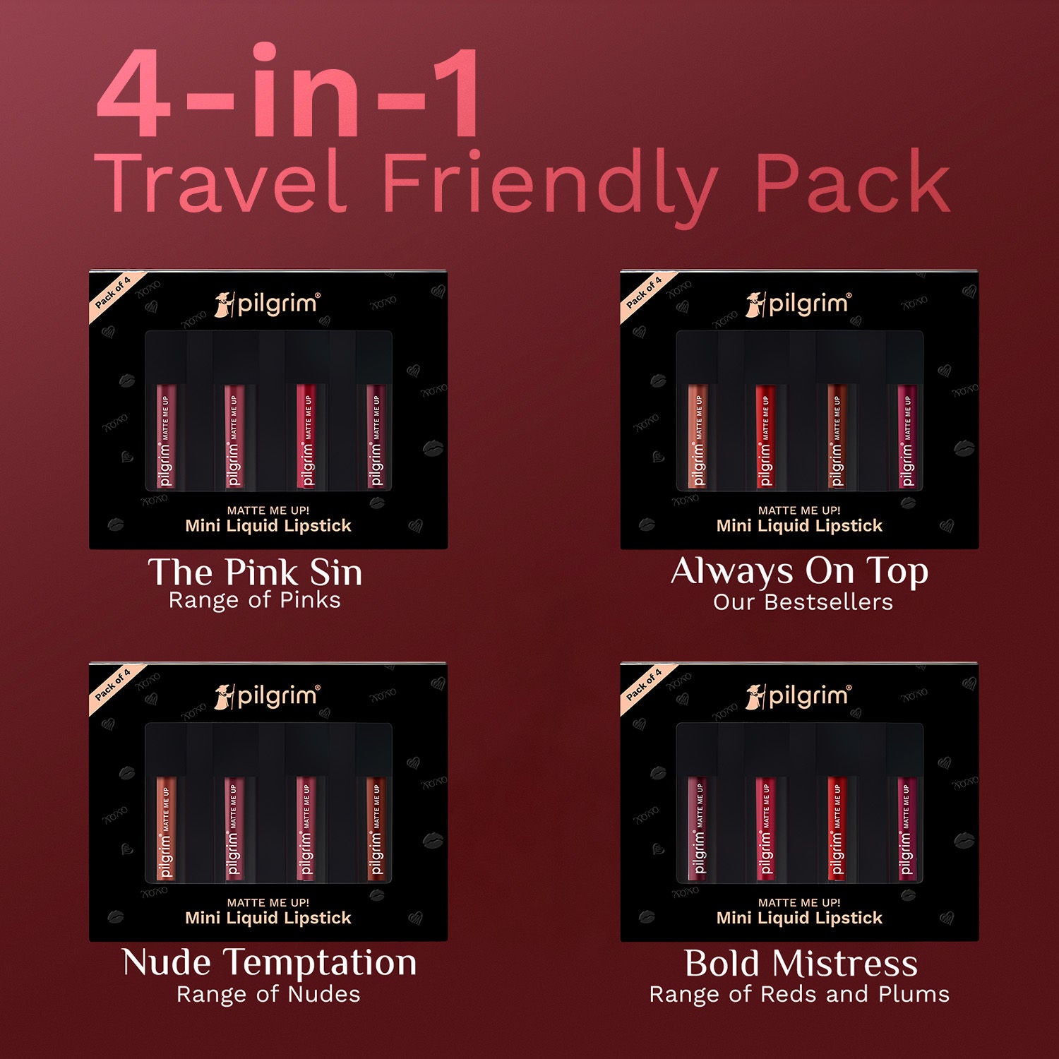 Matte Mini Liquid Lipstick 4 In 1 Pack Smudgeproof, Hydrating & Lightweight