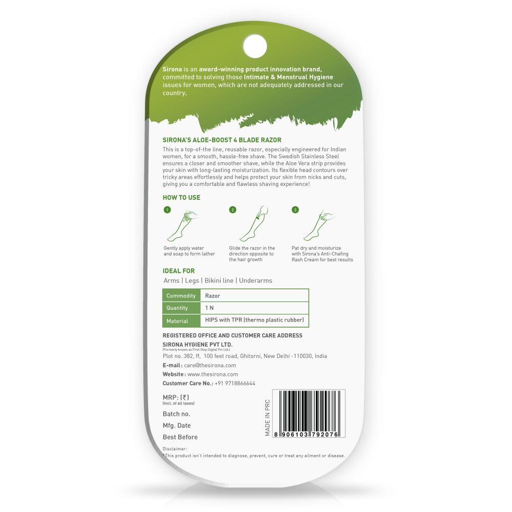 Reusable 4 Blade Shaving Razor For Women For Pain-free Body Hair Removal With Aloe Vera Lubrication