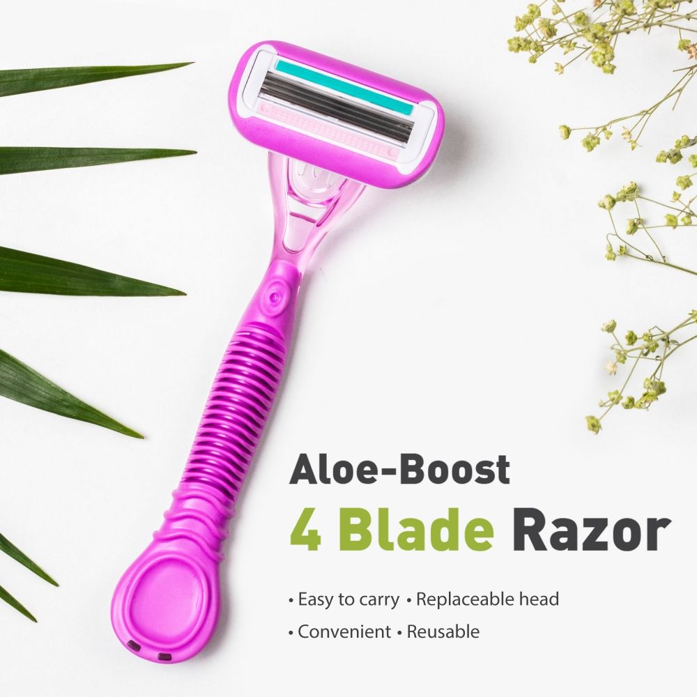 Reusable 4 Blade Shaving Razor For Women For Pain-free Body Hair Removal With Aloe Vera Lubrication
