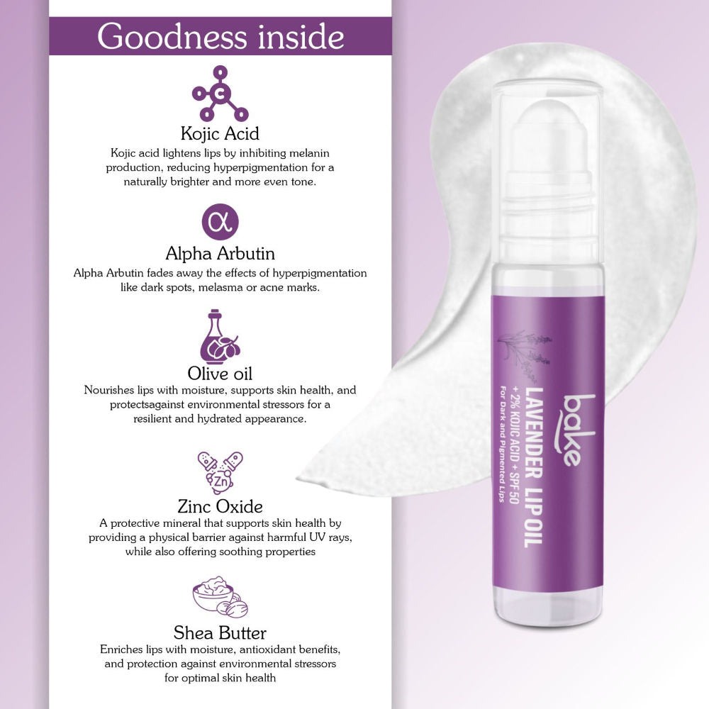 2% Kojic Acid Lavender Lip Balm Oil SPF 50 PA+++ for Dark, Chapped & Pigmented Lips