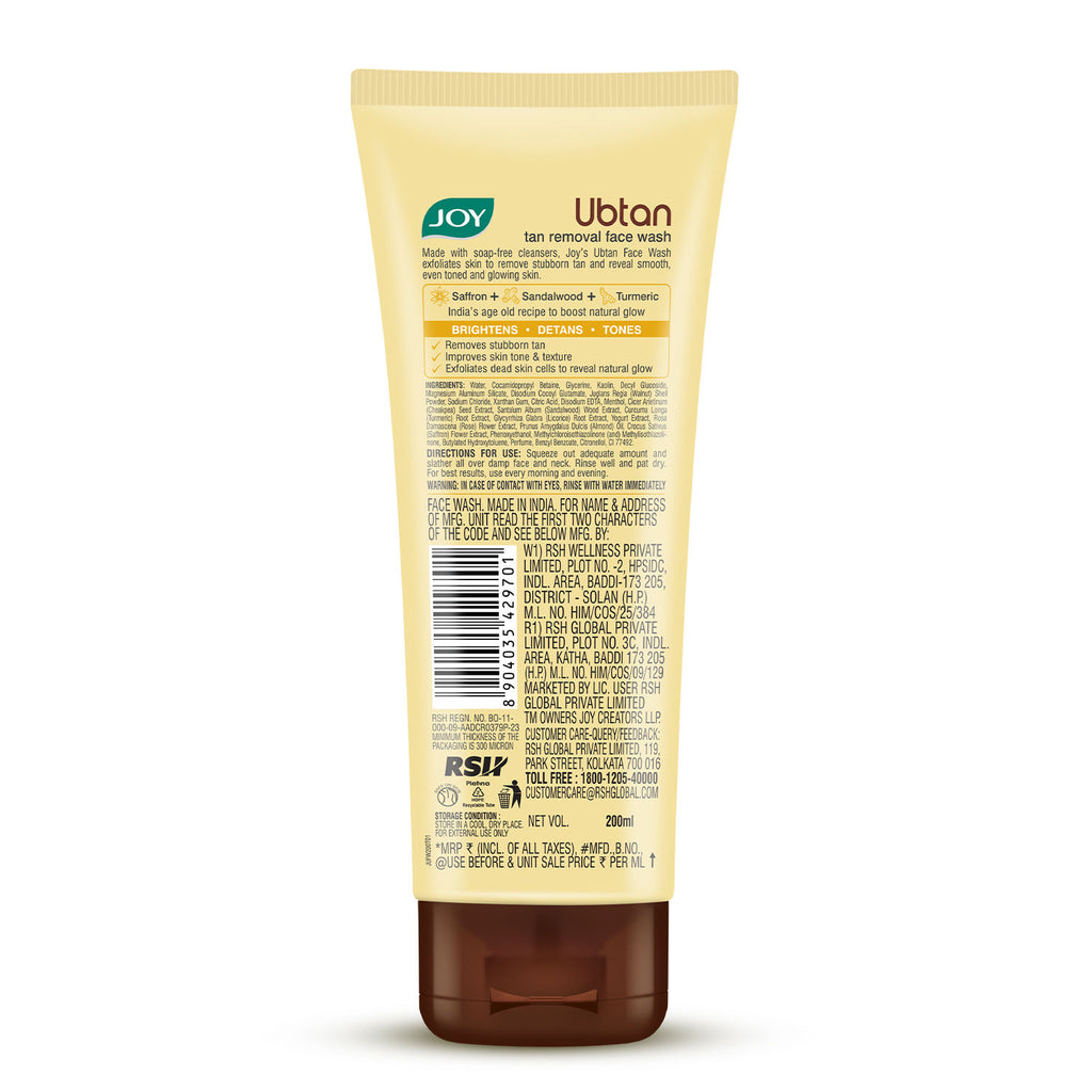 Ubtan Tan Removal Face Wash, For Natural Glowing Skin
