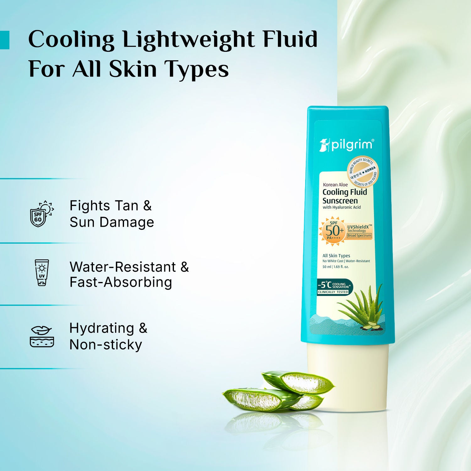Korean Aloe Cooling Fluid Sunscreen SPF 50+ PA++++ With Hyaluronic Acid