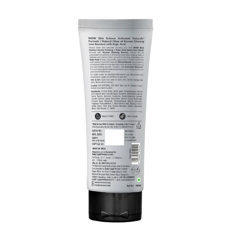 Skin Science Men Korean Ginseng + Kojic Acid Detan Face Wash